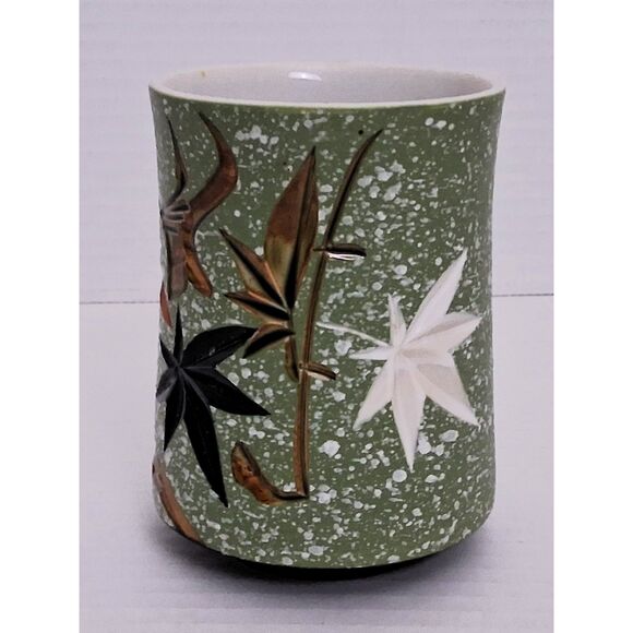 Vintage Japanese Yunomi Precision Cut Autumn Leaf Design Ceramic Pottery Teacup - Picture 2 of 7